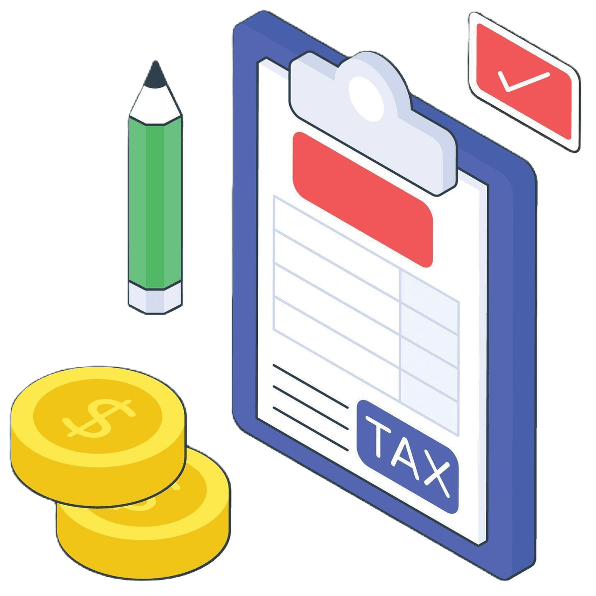 Tax filing illustration showing person with calculator and tax documents